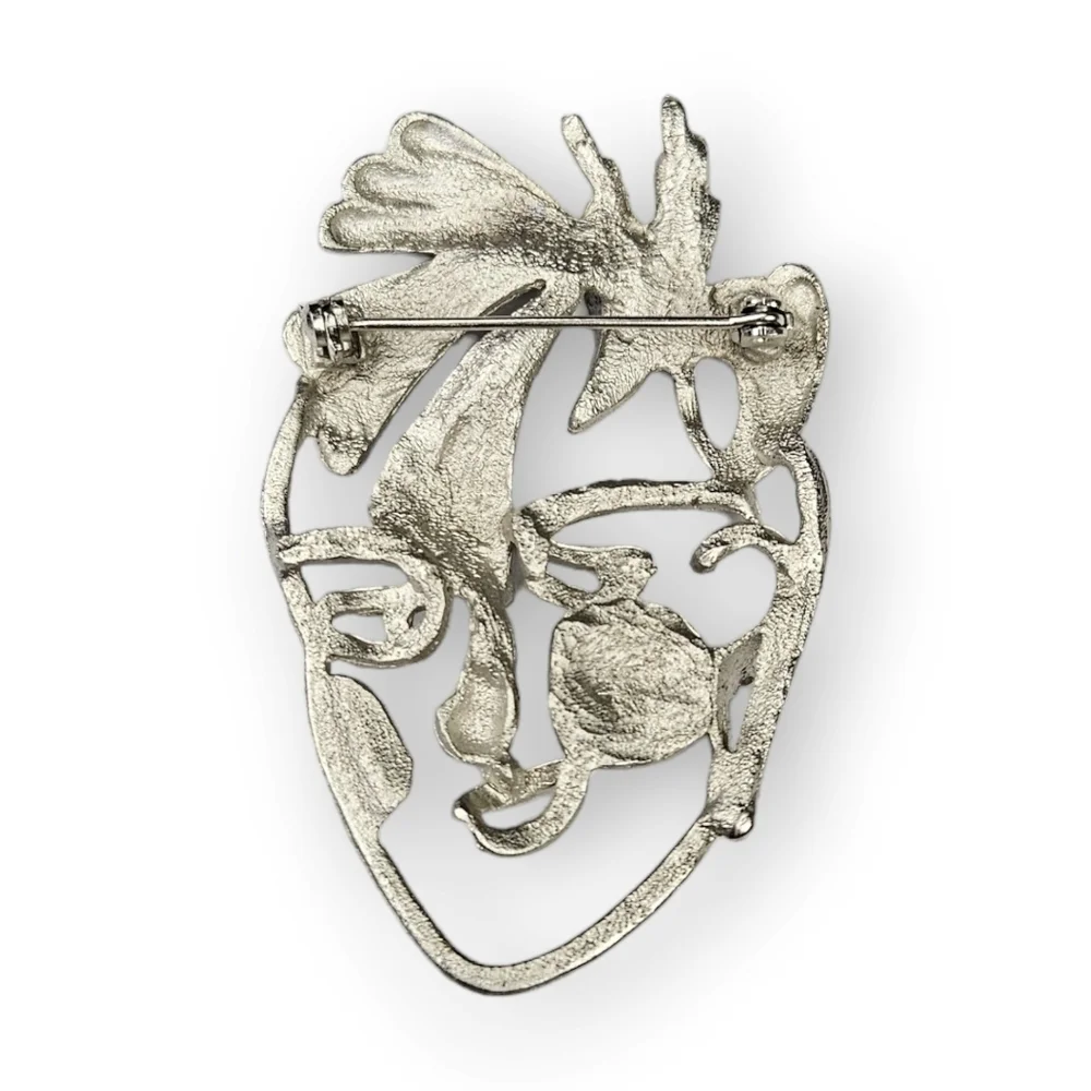 Modernist Face Brooch Lady With Hat Brushed Silver Tone Open Work Vintage 2 5/8